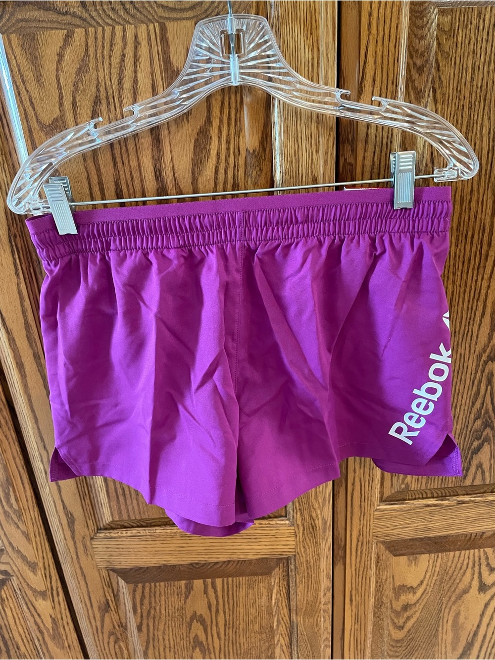 Reebok Magenta Elastic-Waist Athletic Shorts